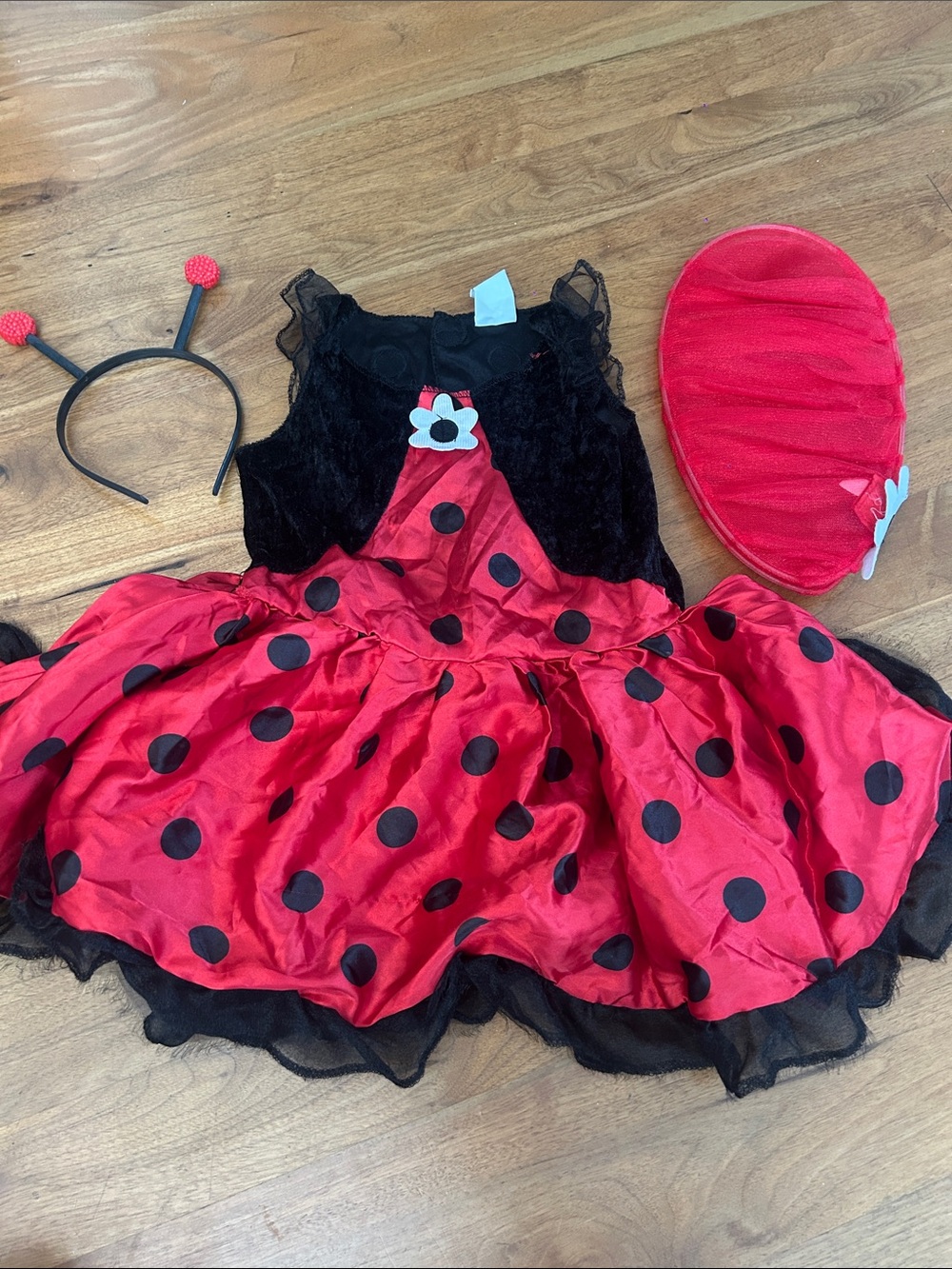 Kids Ladybug Costume Dress with Headband and Wings - Red & Black